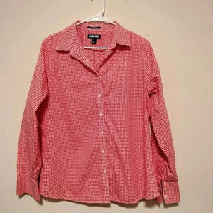 Lands' End Size 14 Red and White Checks Quilted texture Button Up Top